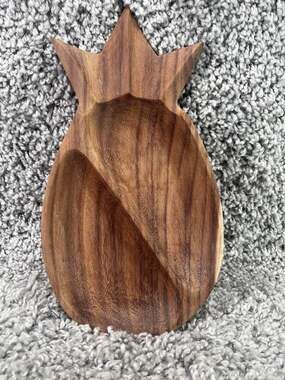 VTG Wood Pineapple Candy Nut Fruit Dip Serving Dish Sides Trinket Home Decor